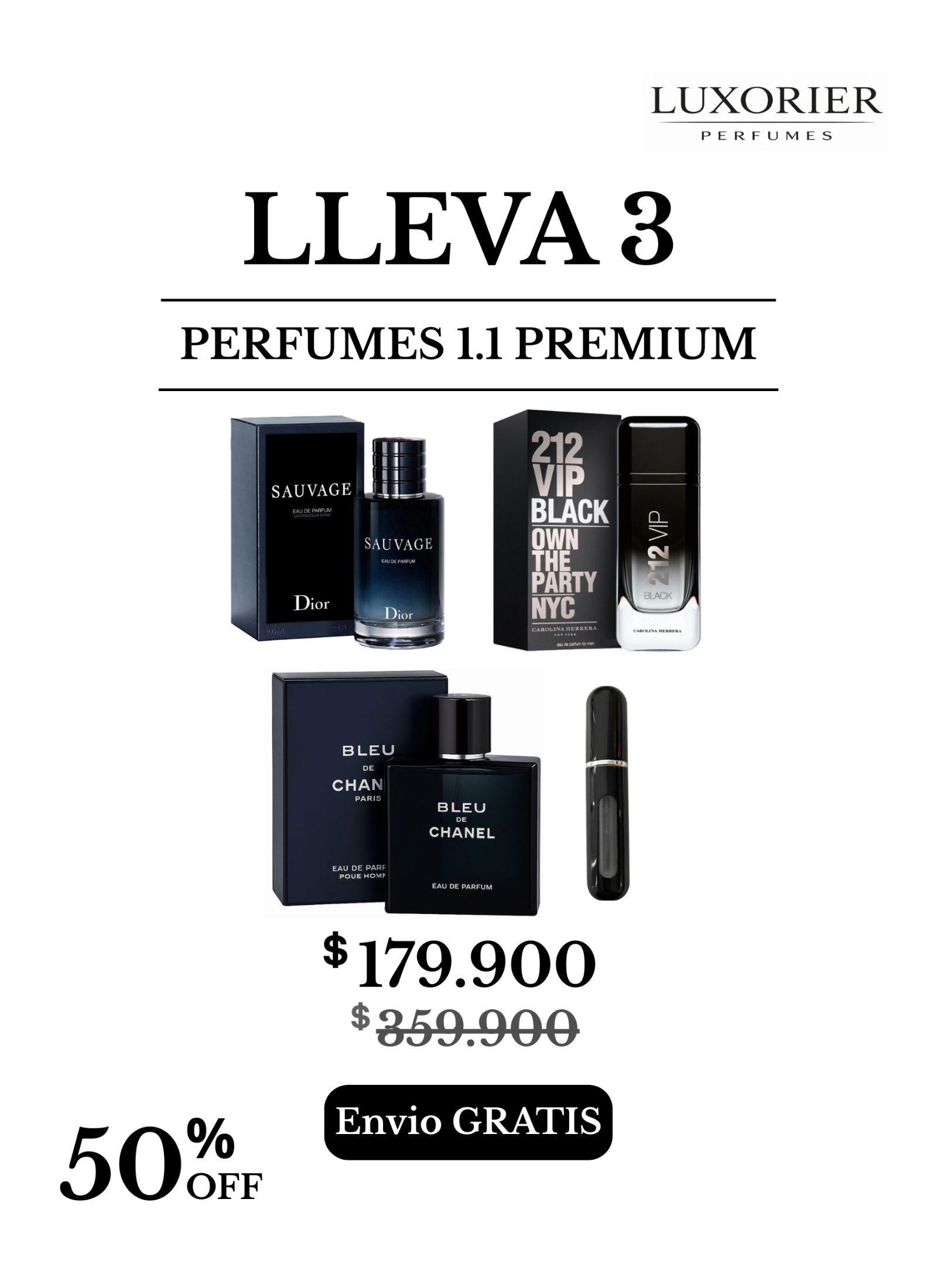 3 perfumes (sauvage edp - 212 vip black - bleu de chanel edp) + 1 perfumero
