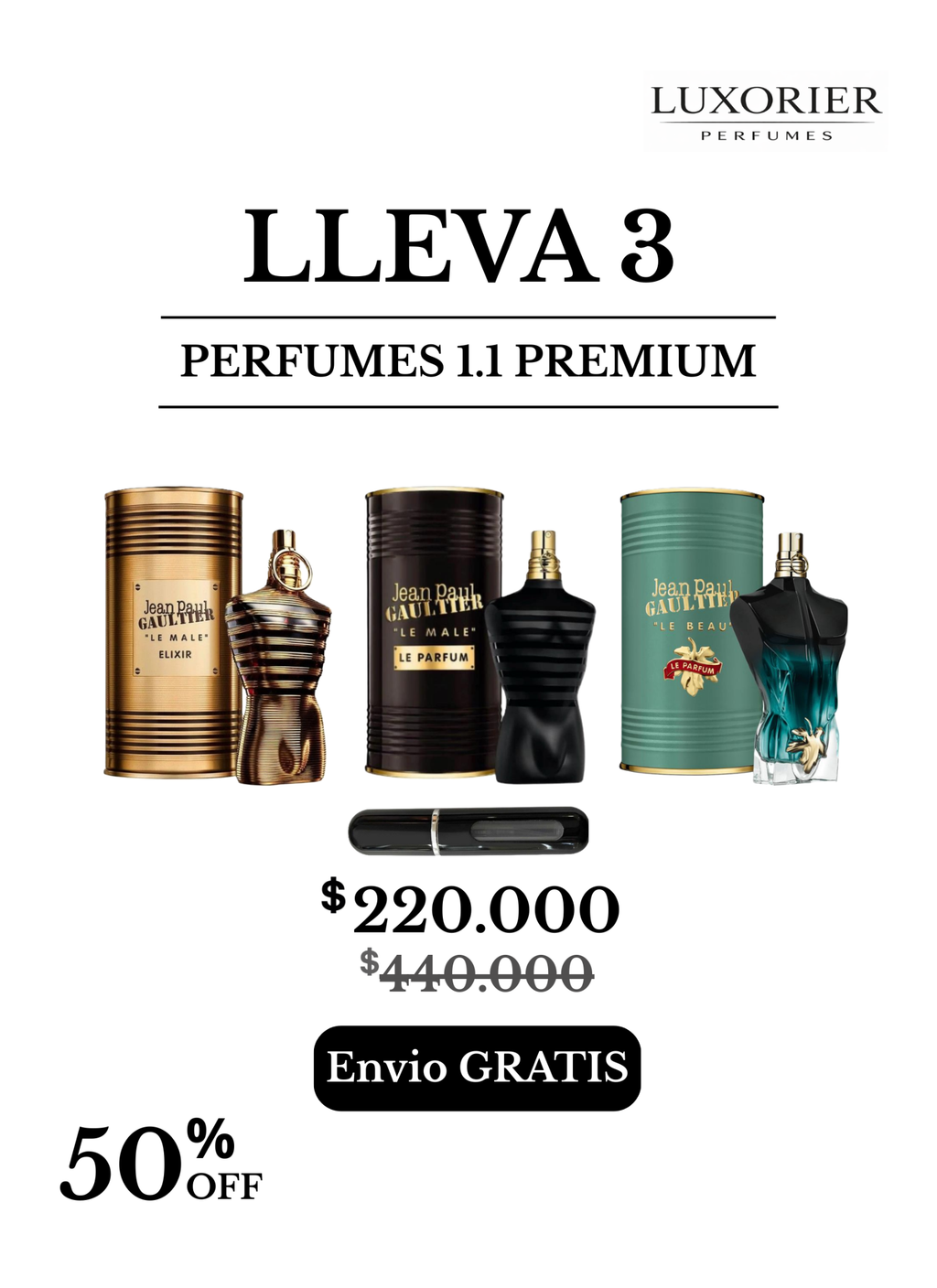 3 Perfumes (le male elixir - le beau le parfum - le male le parfum) + 1 Perfumero