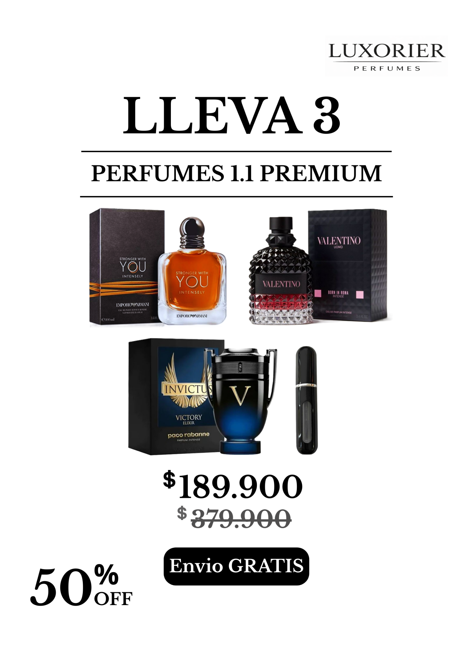 3 perfumes (Stronger Intensely - Valentino BIR Intense - Invictus Victory Elixir) + 1 Perfumero