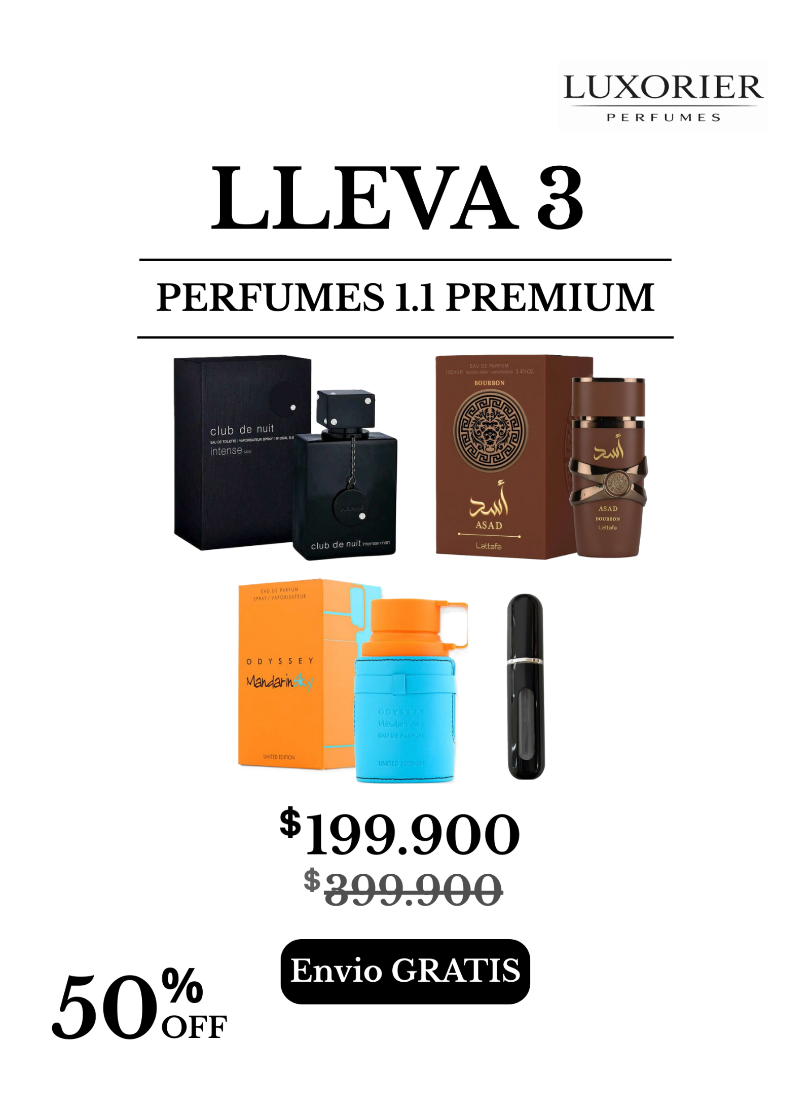 3 perfumes (Club de Nuit Intense - Asad Bourbon - Mandarin Sky) + 1 perfumero