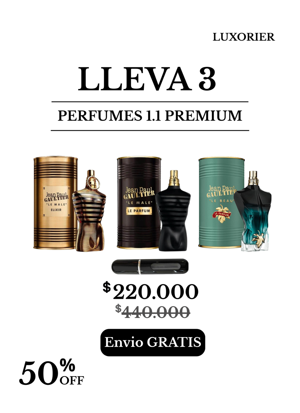 3 Perfumes (le male elixir - le beau le parfum - le male le parfum) + 1 Perfumero
