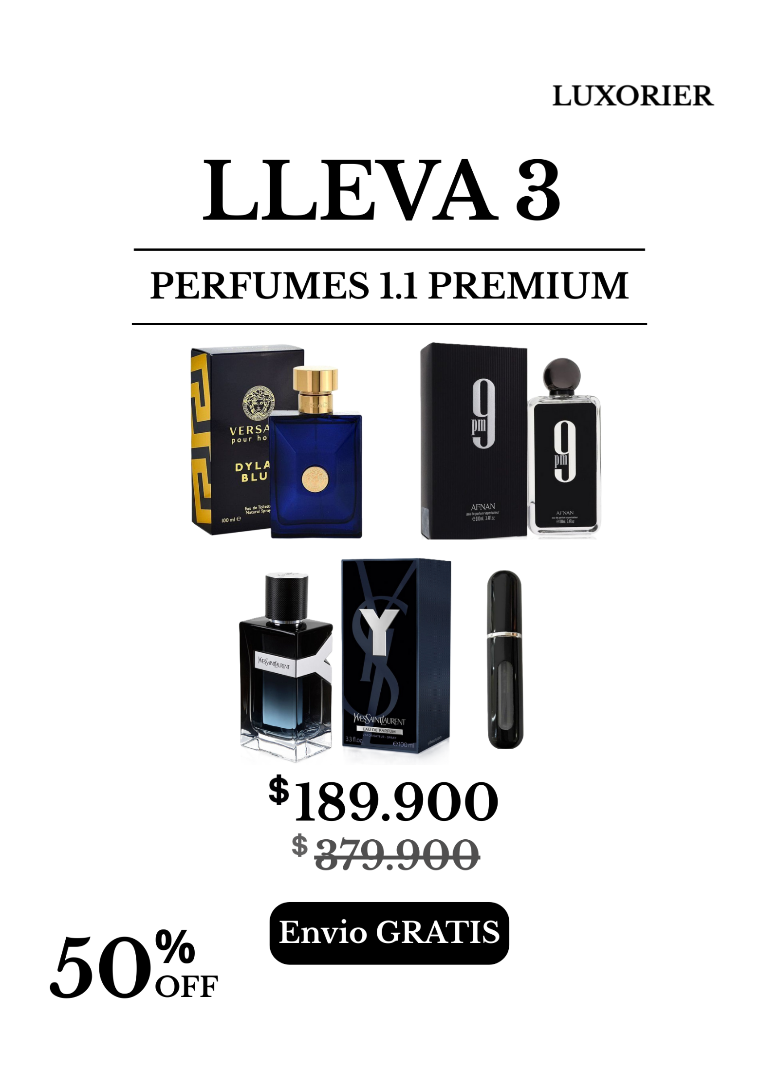 3 perfumes (Dylan Blue - 9 pm - Yves Saint Laurent EDP) + 1 perfumero