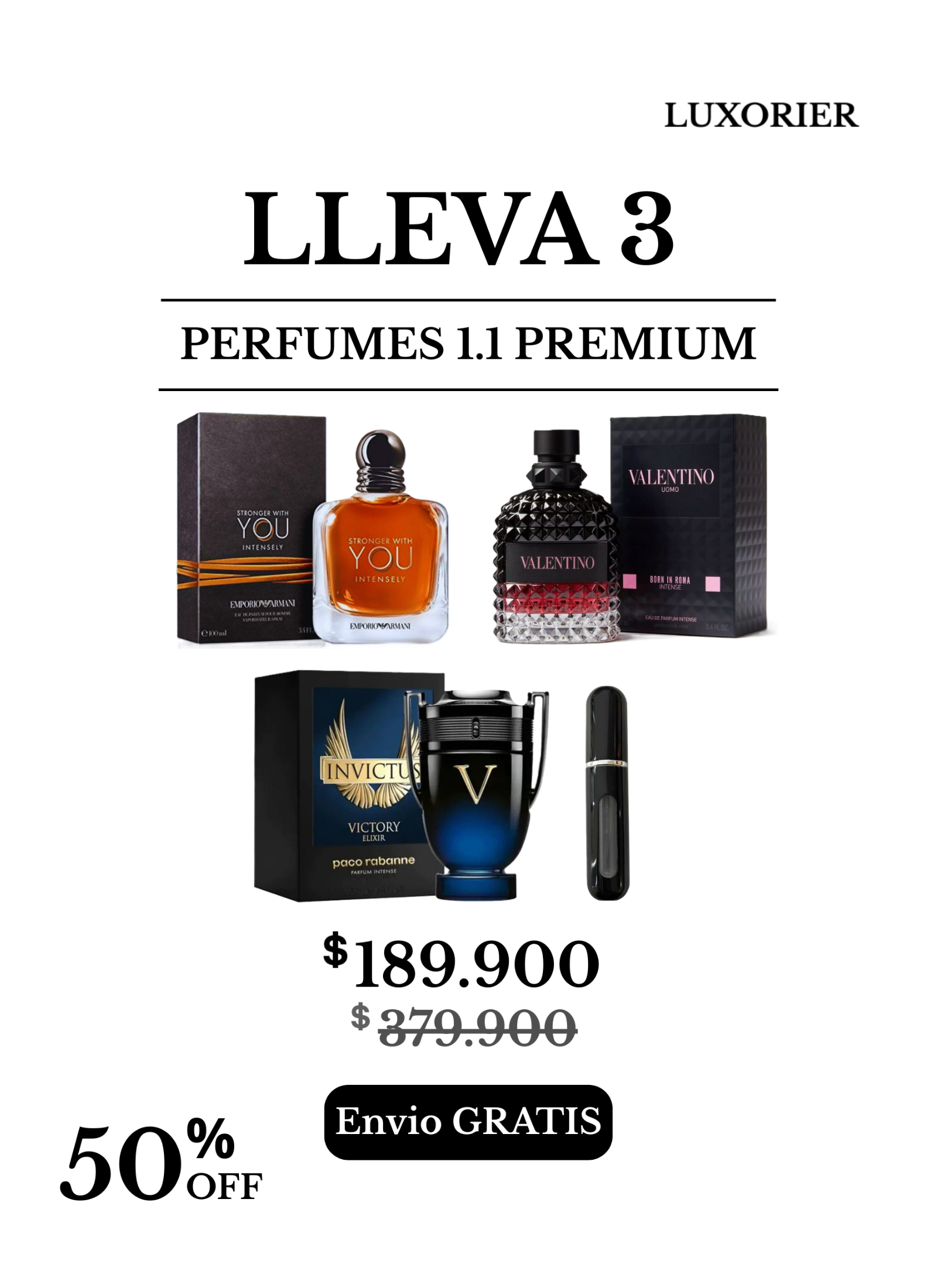 3 perfumes (Stronger Intensely - Valentino BIR Intense - Invictus Victory Elixir) + 1 Perfumero