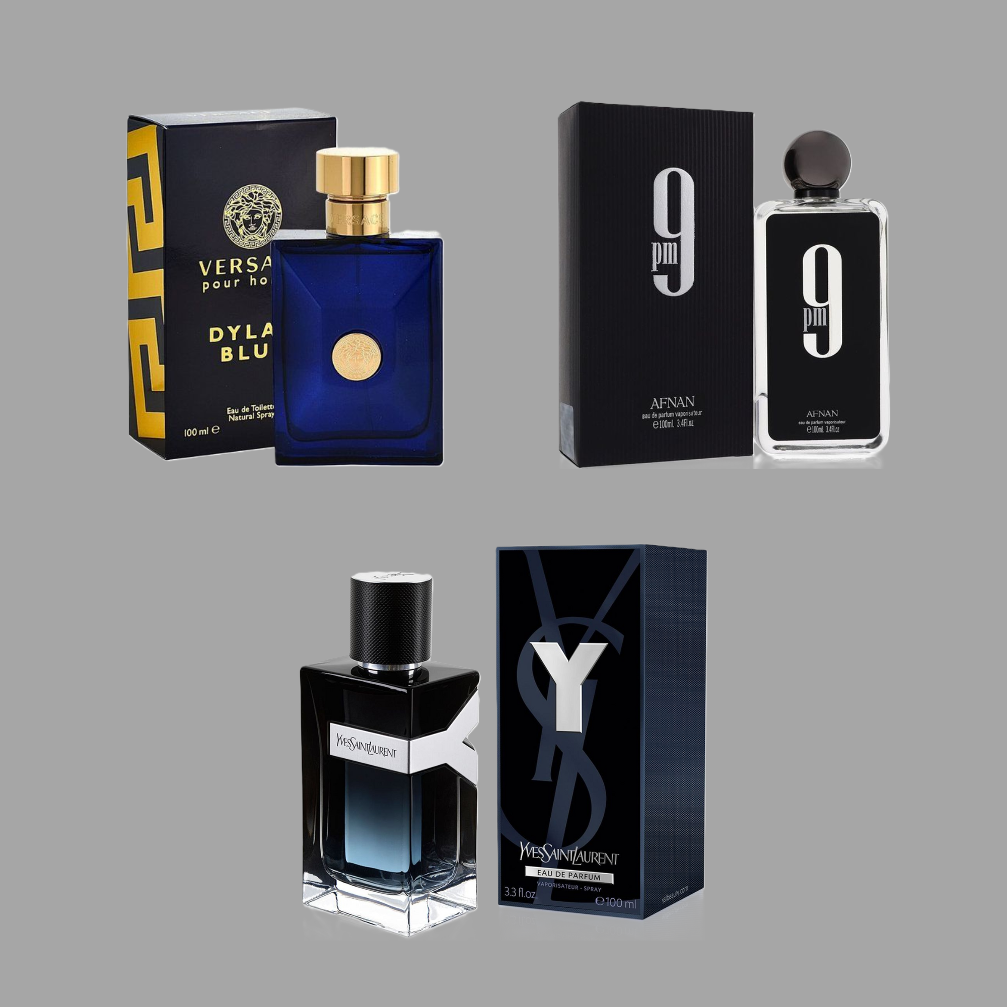 Combo fresco y dulce (Dylan Blue + 9 pm + Yves Saint Laurent EDP)
