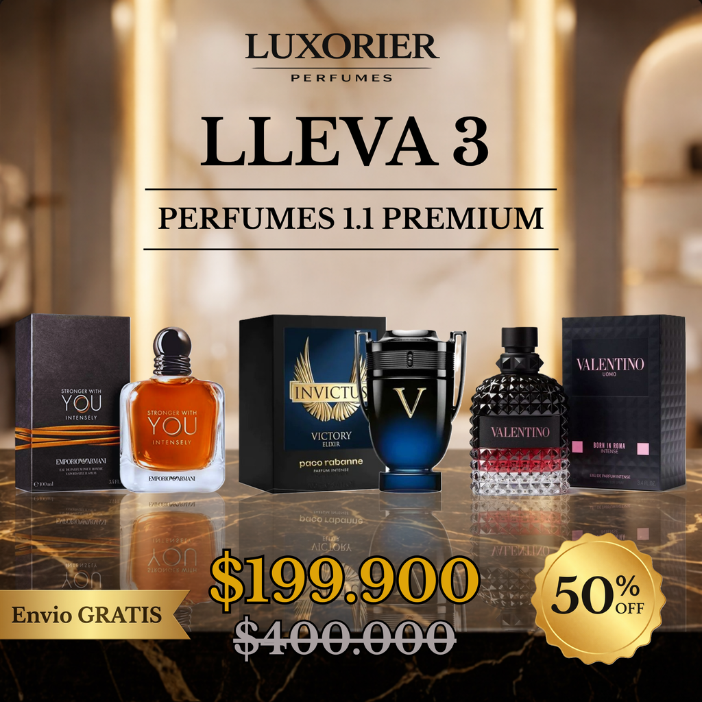 3 PERFUMES + 1 REGALO (Stronger Intensely - Valentino BIR Intense - Invictus Victory Elixir + 1 Perfumero)